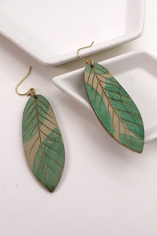 BOHO GENUINE LEATHER LEAF DROP EARRINGS | 52E2110906