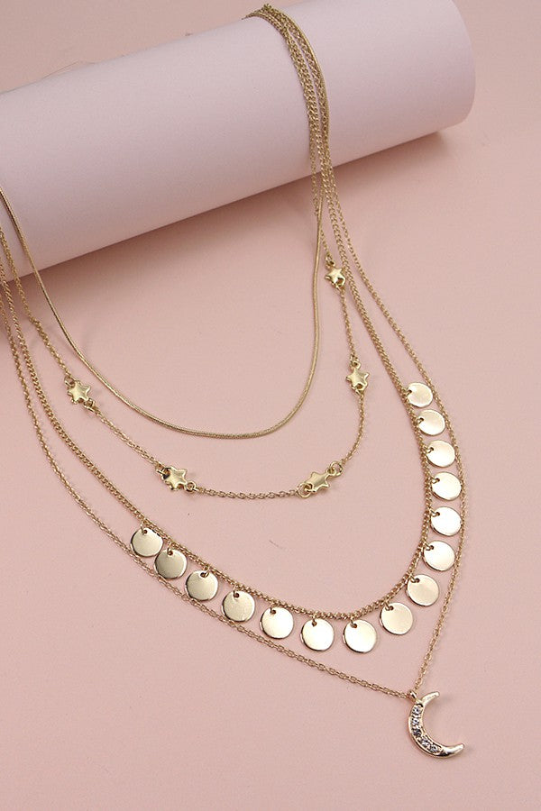 MULTI LAYER MOON STAR CHARM NECKLACE | 10N2110811