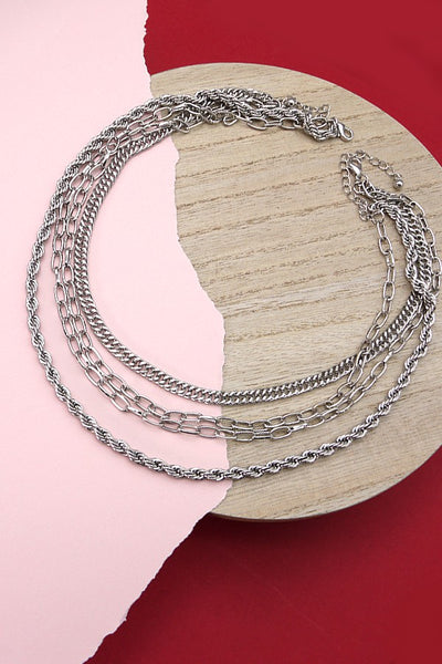 MULTI SILVER CHAIN NECKLACE | 10N2110804