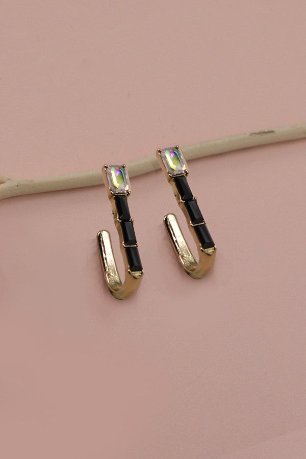 LARGE RHINESTONE RECTANGLE HUGGIE EARRINGS | 31E23321