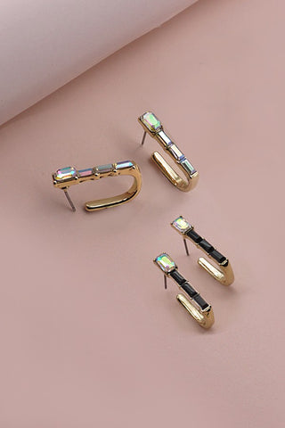 LARGE RHINESTONE RECTANGLE HUGGIE EARRINGS | 31E23321