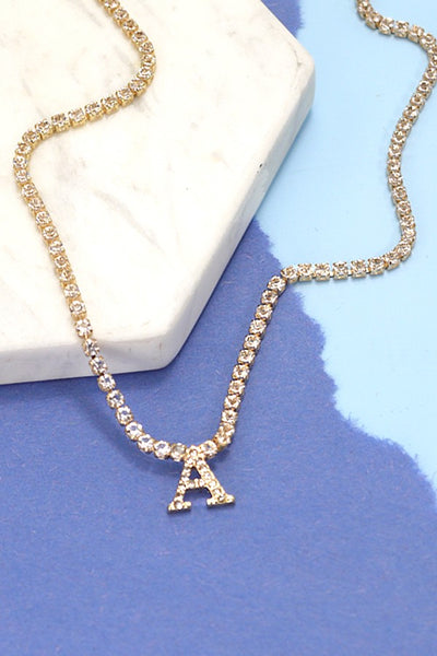 RHINESTONE CHAIN INITIAL NECKLACE | 31N22402