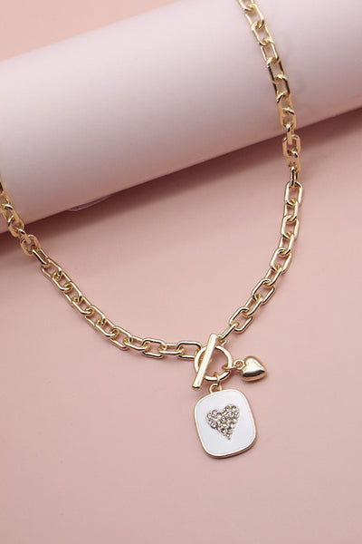 RHINESTONE HEART EPOXY PENDANT TOGGLE NECKLACE | 80N036