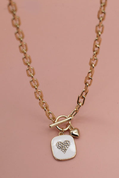 RHINESTONE HEART EPOXY PENDANT TOGGLE NECKLACE | 80N036