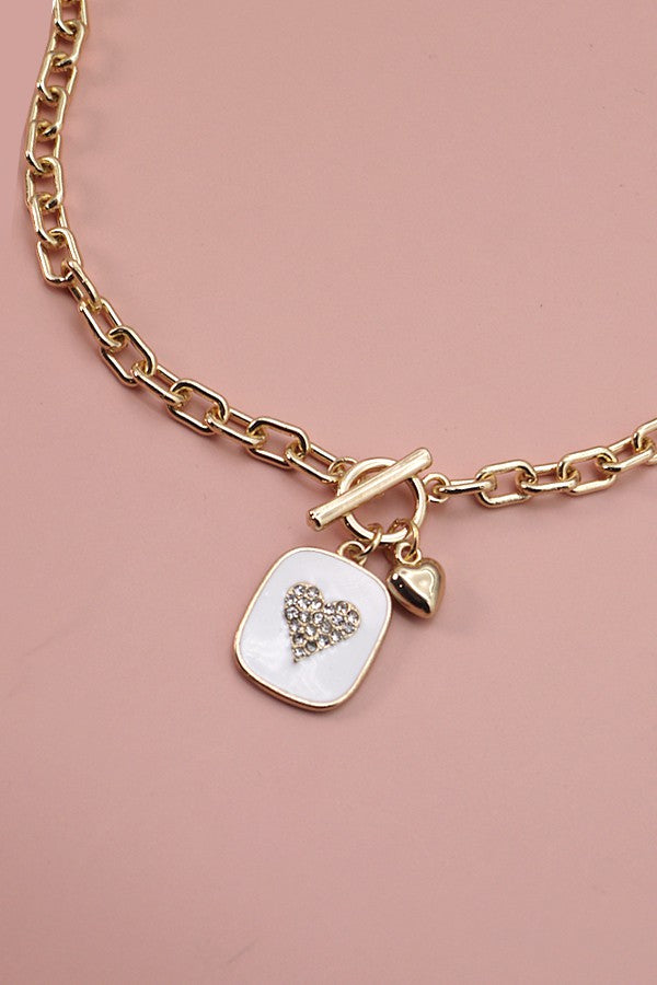 RHINESTONE HEART EPOXY PENDANT TOGGLE NECKLACE | 80N036