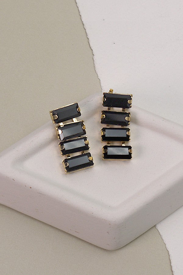 RECTANGLE BAGUETTE GLASS STONE DROP EARRINGS | 40E272