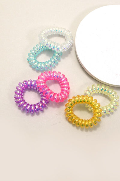 MINI SPIRAL COIL GLOSSY HAIR TIES 6 COLOR ASSORTED | 40PT309