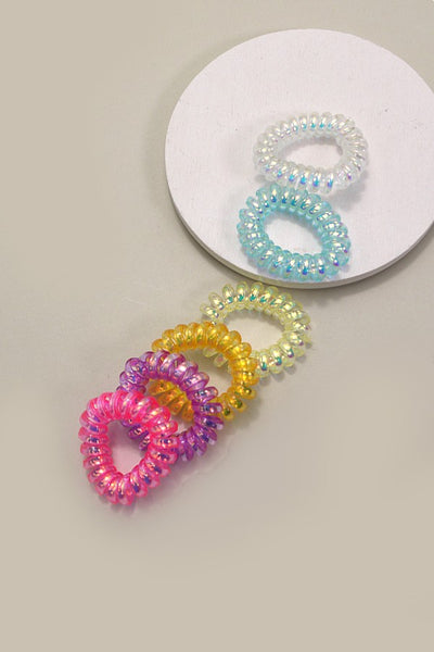 MINI SPIRAL COIL GLOSSY HAIR TIES 6 COLOR ASSORTED | 40PT309