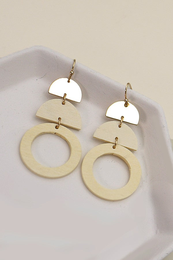 HALF MOON CIRCLE WOOD DROP EARRINGS | 31E23516