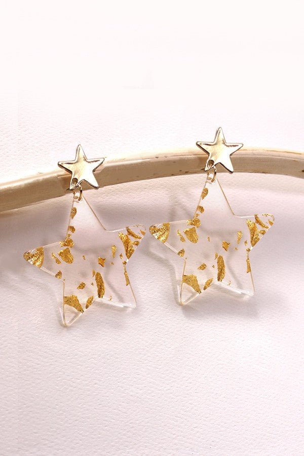 DOUBLE STAR WITH ACRYLIC GOLD FOIL DROP EARRINGS | 80E362