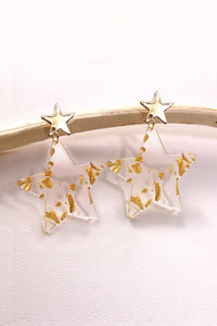 DOUBLE STAR WITH ACRYLIC GOLD FOIL DROP EARRINGS | 80E362