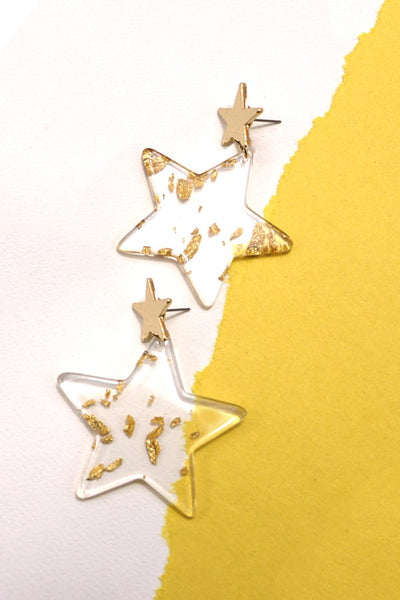 DOUBLE STAR WITH ACRYLIC GOLD FOIL DROP EARRINGS | 80E362