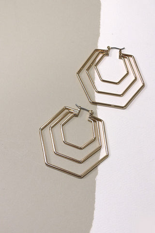 MULTI HEXAGON HOOP EARRINGS | 80E338