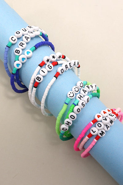 TRIO HEISHI SILICONE DISC BEAD WORD BRACELET SET  10B3011725