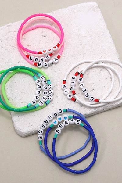 TRIO HEISHI SILICONE DISC BEAD WORD BRACELET SET  10B3011725