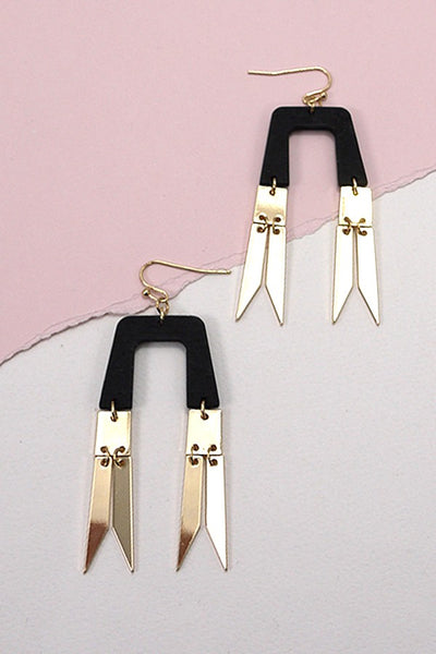 GEO WOOD GOLD METAL DROP EARRINGS | 10E3011816