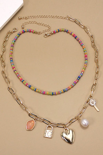 MULTI BEAD CHAIN CHARM NECKLACE | 10N3011804