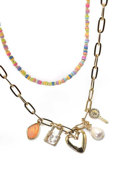 MULTI BEAD CHAIN CHARM NECKLACE | 10N3011804