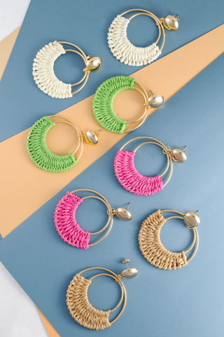 BOHO RAFFIA HOOP DROP EARRINGS | 10E3022338