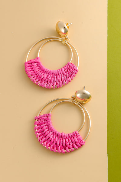 BOHO RAFFIA HOOP DROP EARRINGS | 10E3022338