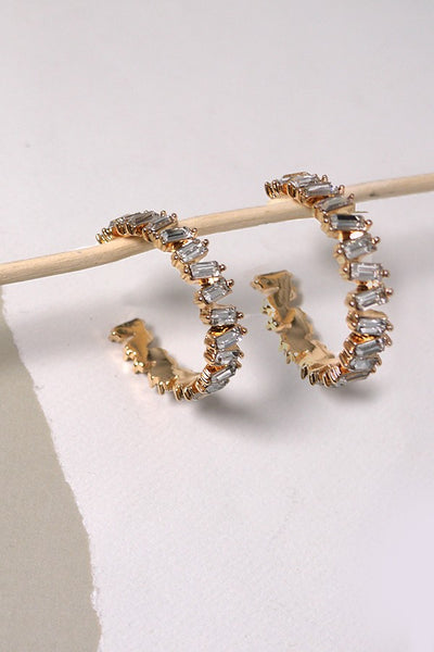 BAGUETTE RHINESTONE HOOP EARRINGS | 40E414