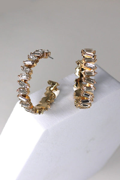 BAGUETTE RHINESTONE HOOP EARRINGS | 40E414