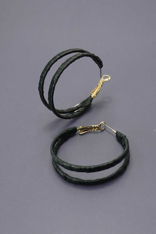 BOHO RAFFIA WRAPPED DOUBLE HOOP EARRINGS | 10E3021003