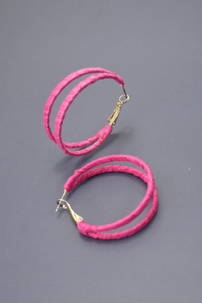 BOHO RAFFIA WRAPPED DOUBLE HOOP EARRINGS | 10E3021003