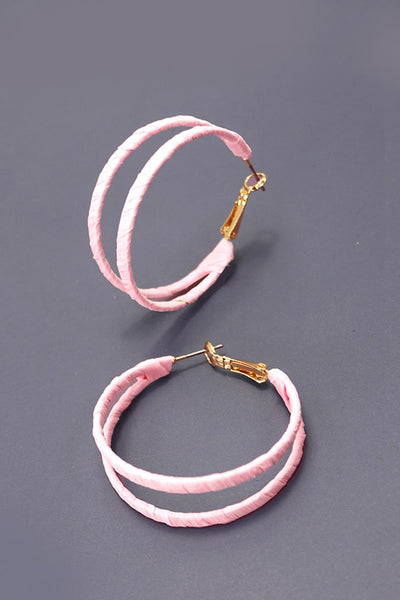 BOHO RAFFIA WRAPPED DOUBLE HOOP EARRINGS | 10E3021003