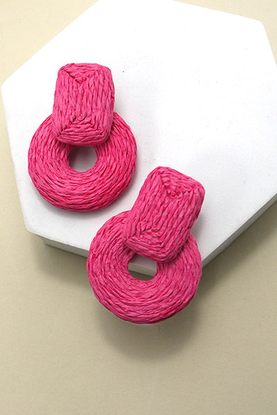 SQUARE TOP ROUND DROP RAFFIA EARRING | 10E3021031