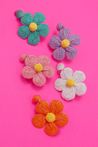 BOHO RAFFIA FLOWER DROP EARRINGS | 10E3021032