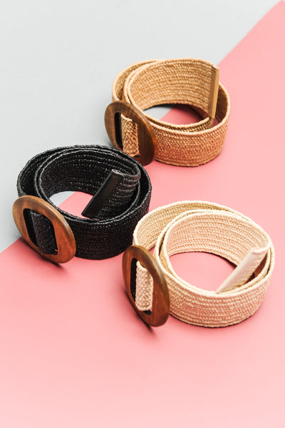WOODEN BUCKLE RATTAN STRETCH WAIST BELT | 40BT620