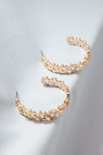 FLOWERED PEARL STUD HOOP EARRINGS | 31E23695