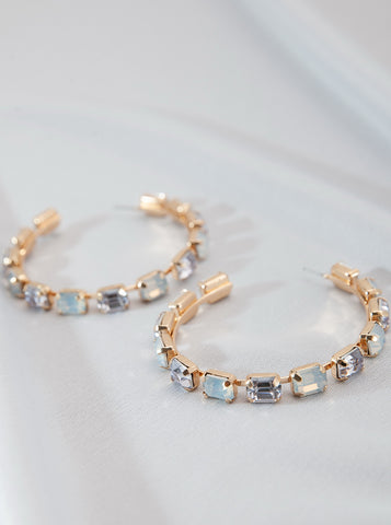 CLASSIC LARGE RECTANGLE RHINESTONE HOOP EARRINGS | 80E555