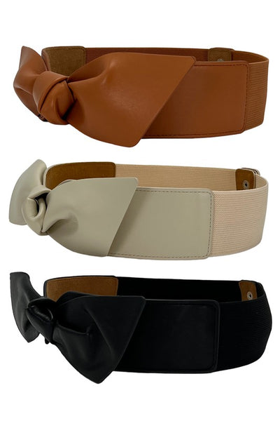 LEATHER BOW BUCKLE ELASTIC BAND WAIST BELT | 40BT623