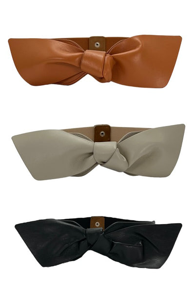 LEATHER BOW BUCKLE ELASTIC BAND WAIST BELT | 40BT623