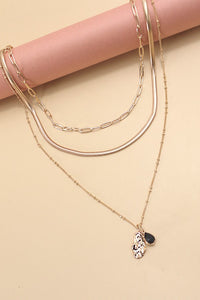 BLACK STONE TEARDROP PENDANT MULTI CHAIN NECKLACE | 25N710