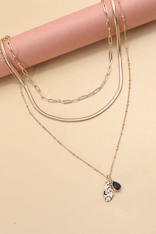 BLACK STONE TEARDROP PENDANT MULTI CHAIN NECKLACE | 25N710