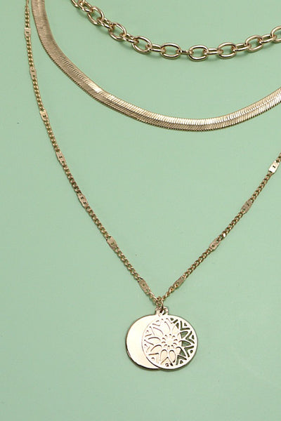 FILIGREE CIRCLE PENDANT MUTI CHAIN NECK | 25N659