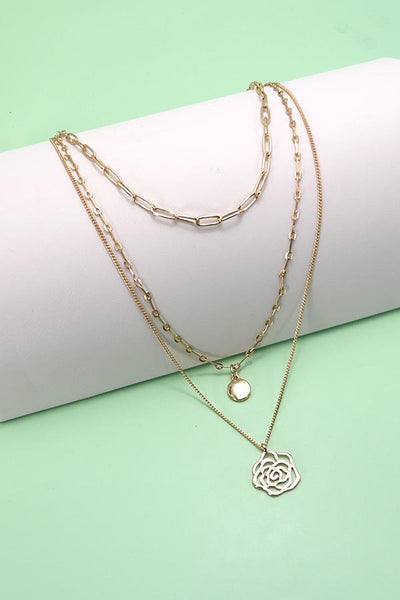 CUTOUT FLOWER PENDANT MULTI CHAIN NECKLACE | 25N687