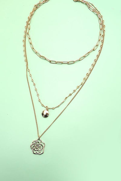 CUTOUT FLOWER PENDANT MULTI CHAIN NECKLACE | 25N687