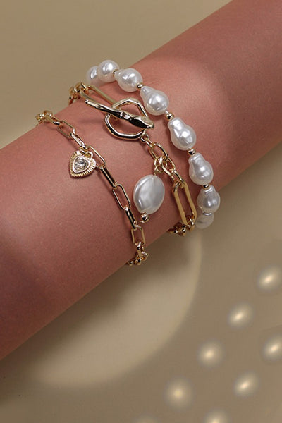 3 ROW PEARL  LINK TOGGLE PAPER CLIP BRACELET | 10B3032414