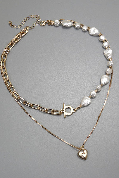 MULTI LAYER PEARL LINK TOGGLE NECKLACE | 10N3032420
