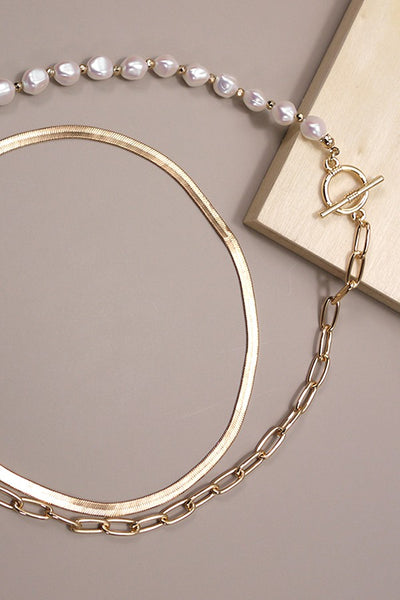 MIX PEARL LINK CHAIN MULTI LAYER NECKLACE | 10N3032438