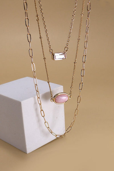 STONE CUBIC MULTI LAYER CHAIN NECKLCE | 10N3032413