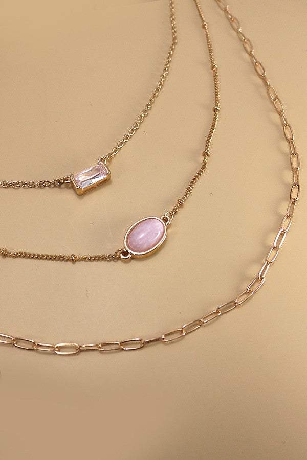 STONE CUBIC MULTI LAYER CHAIN NECKLCE | 10N3032413