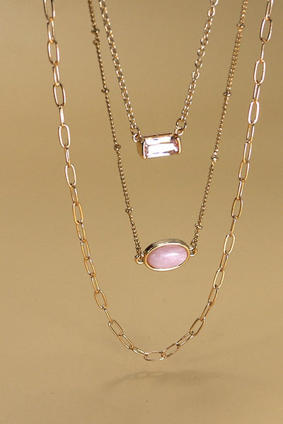 STONE CUBIC MULTI LAYER CHAIN NECKLCE | 10N3032413