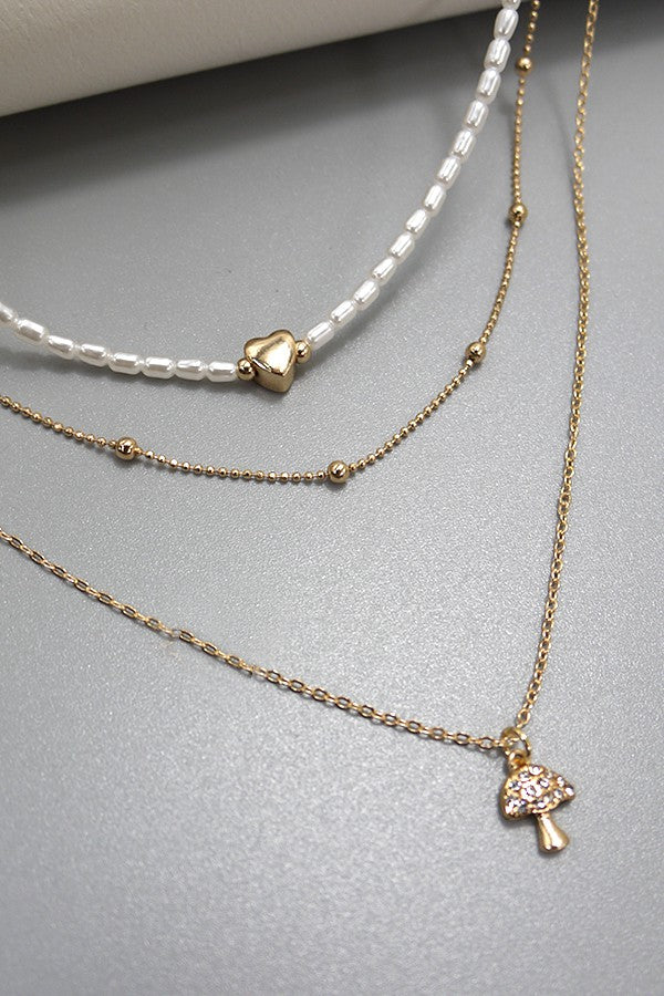 PEARL MULTI LAYER MUSHROOM PENDANT NECKLACE | 10N3032405