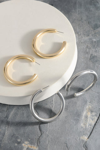 CLASSIC CHUNKY HOOP EARRINGS 1.75 INCH | 10E3032446