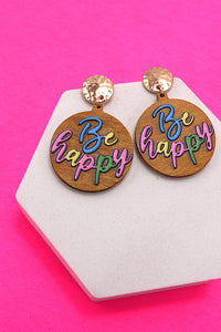 BE HAPPY GOLD WOOD EARRINGS | 80E623